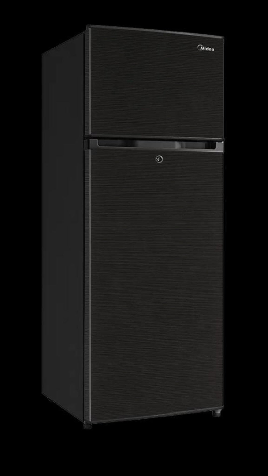 Midea 207L Double Door Refrigerator exterior dark wood-grain finish