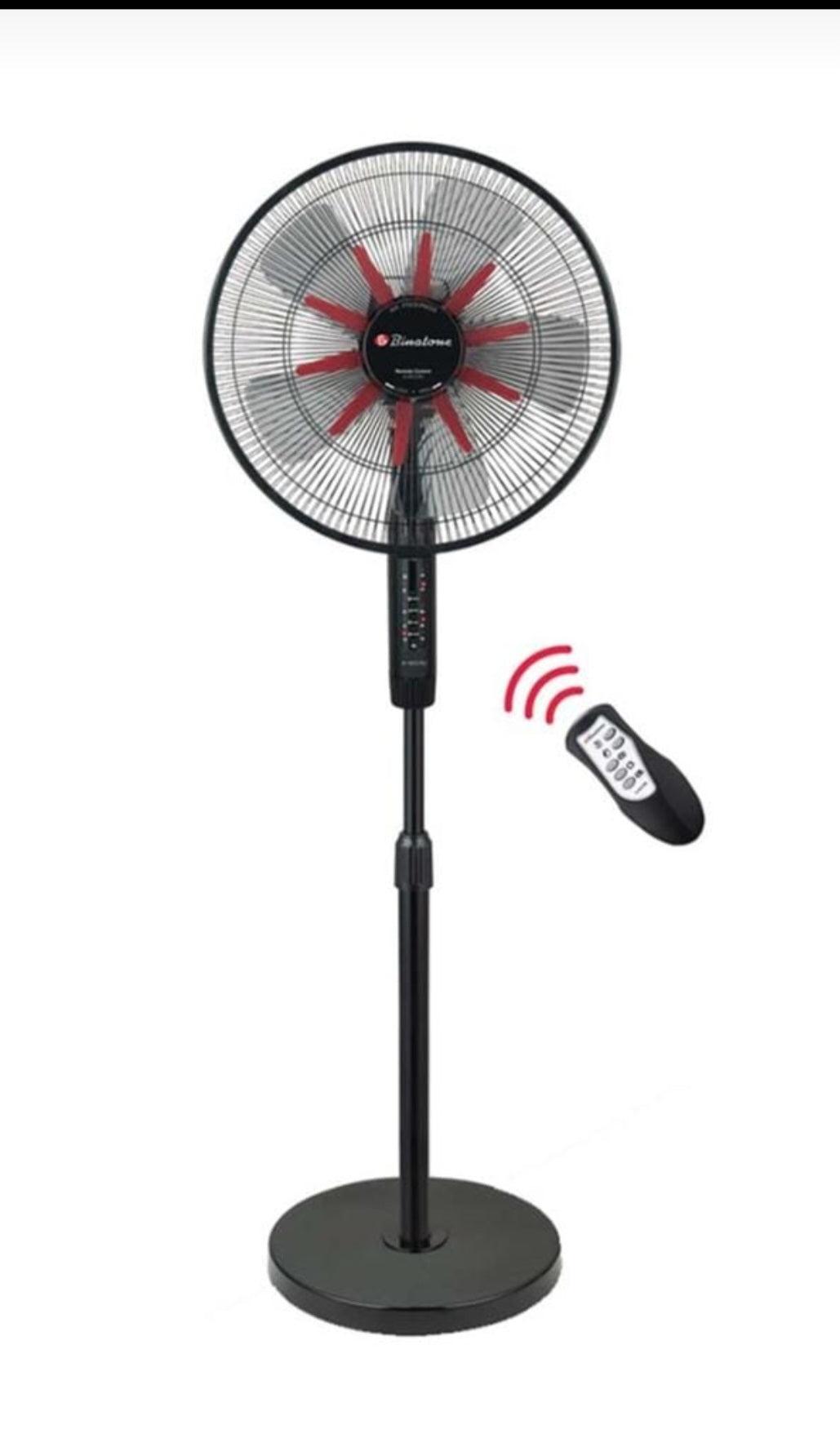 Binatone 16 inch Standing Fan with Remote Control black and red full view