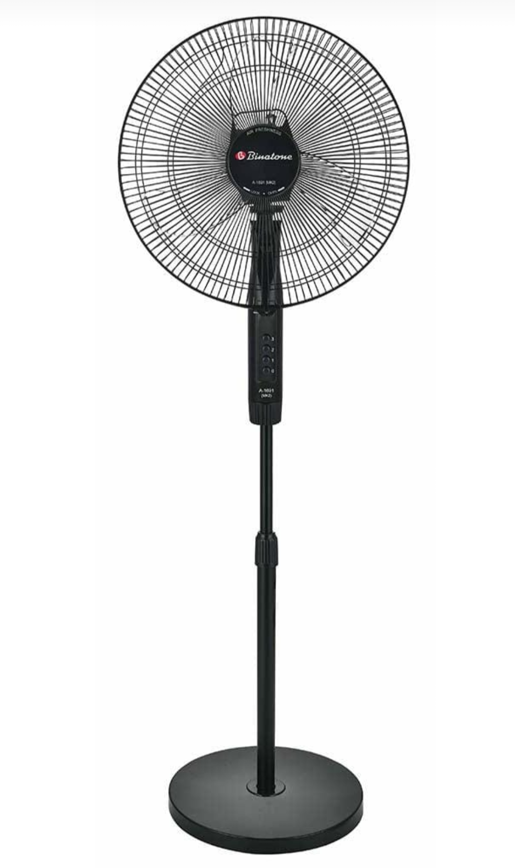 Binatone 16 inch Standing Fan all-black full view with round base