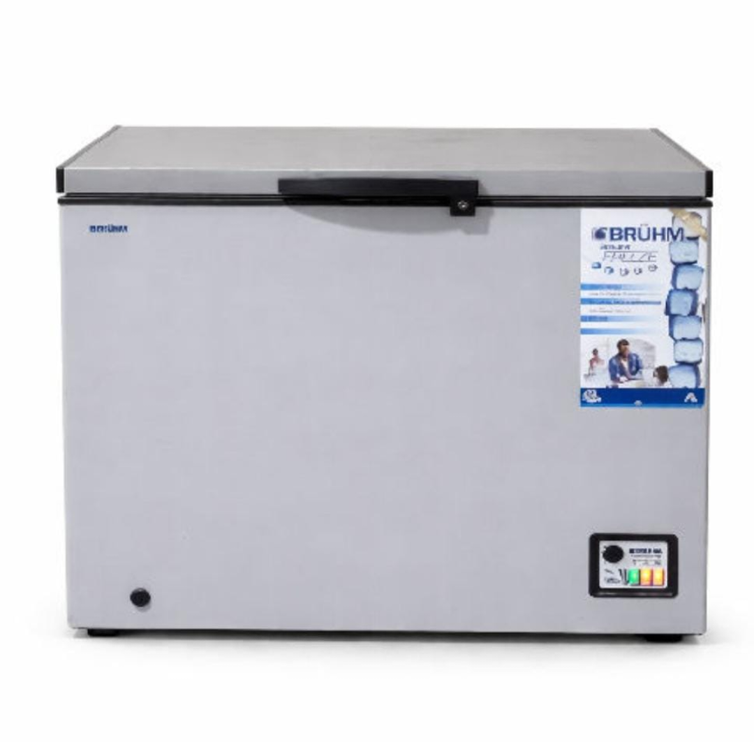 Bruhm 201L Chest Freezer grey steel body with temperature indicator front view