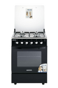 Bruhm 60x60 4 Burner Gas Cooker premium black finish with oven and glass backsplash