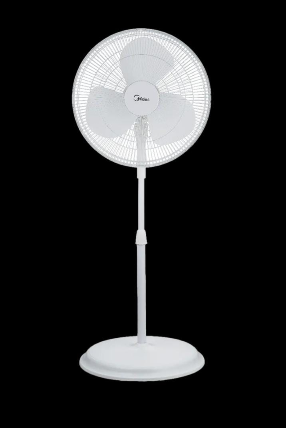 Midea 16 inch Standing Fan all-white full view with round base