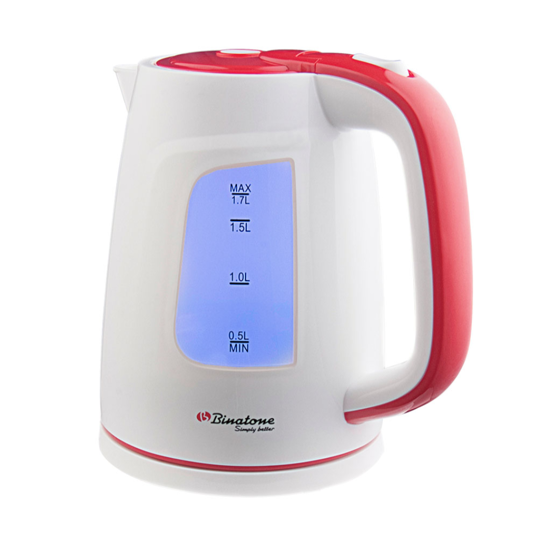 Binatone 1.7LT Electric Kettle white and red with illuminated blue water level window