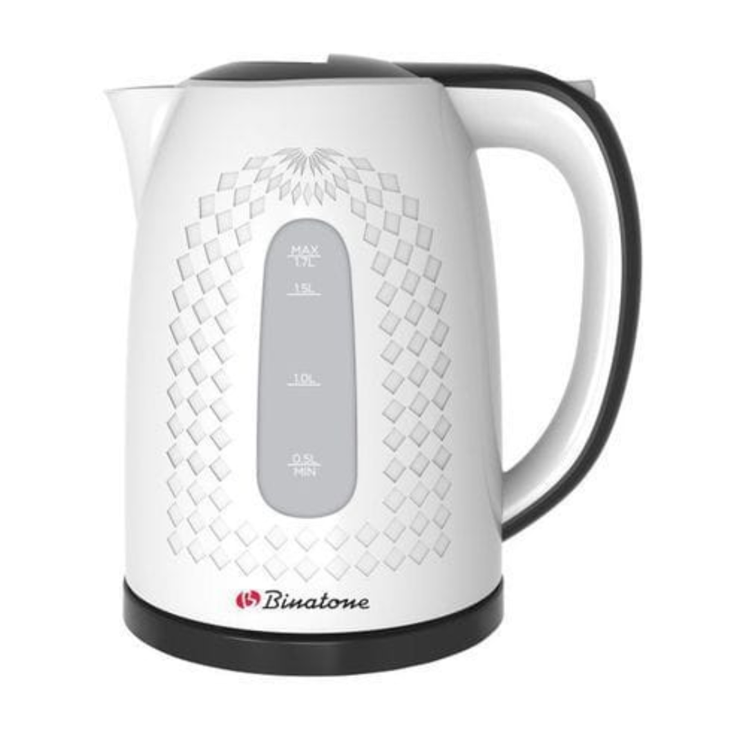 Binatone 1.7LT Electric Kettle Diamond Edition white embossed diamond pattern with black handle and base