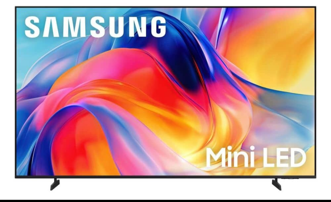 Samsung 55 inch Mini LED 4K Smart TV displaying vibrant colourful abstract art