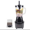 Binatone 2-in-1 Blender with Grinder all-black with large transparent jar and dry grinder cup full view